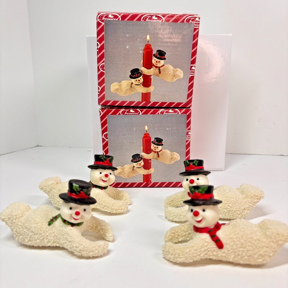 Snowman Candle Huggers Sugared Ceramic Don Mechanic 3in Vintage 1990s (Qty 4)